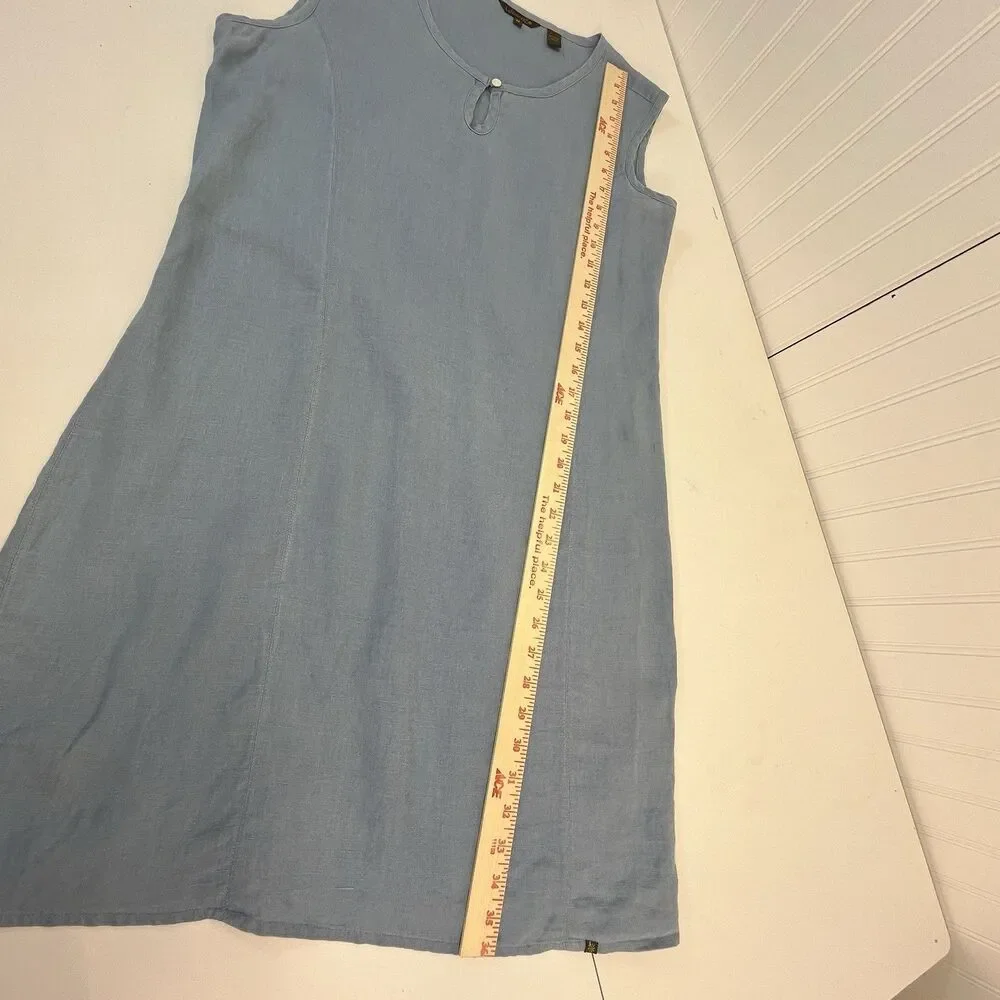 LaNaturelle 100% Linen Chambray ‎ Sleeveless Shift Dress Casual Womens Sz Med - Picture 10 of 11